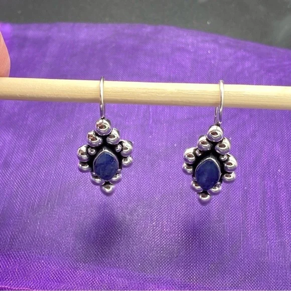 Sterling Silver beaded blue malachite earrings - Picture 2 of 4